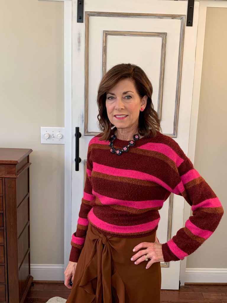 Pink and brown stripe sweater